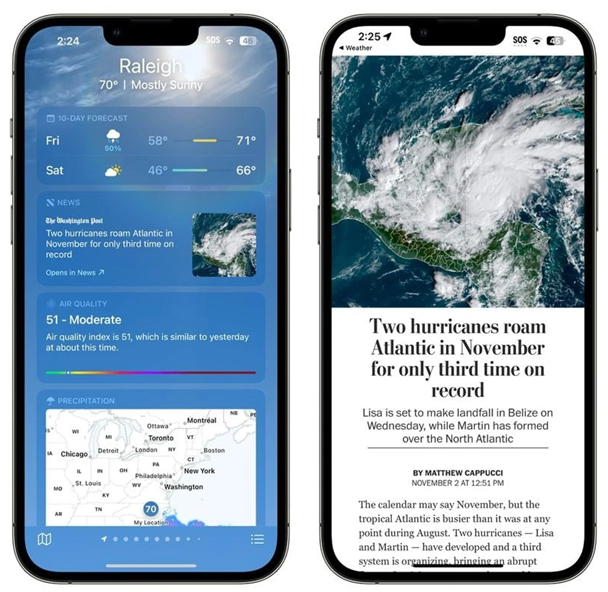 北海苹果14维修分享iPhone 14手机如何看天气时顺带看新闻 